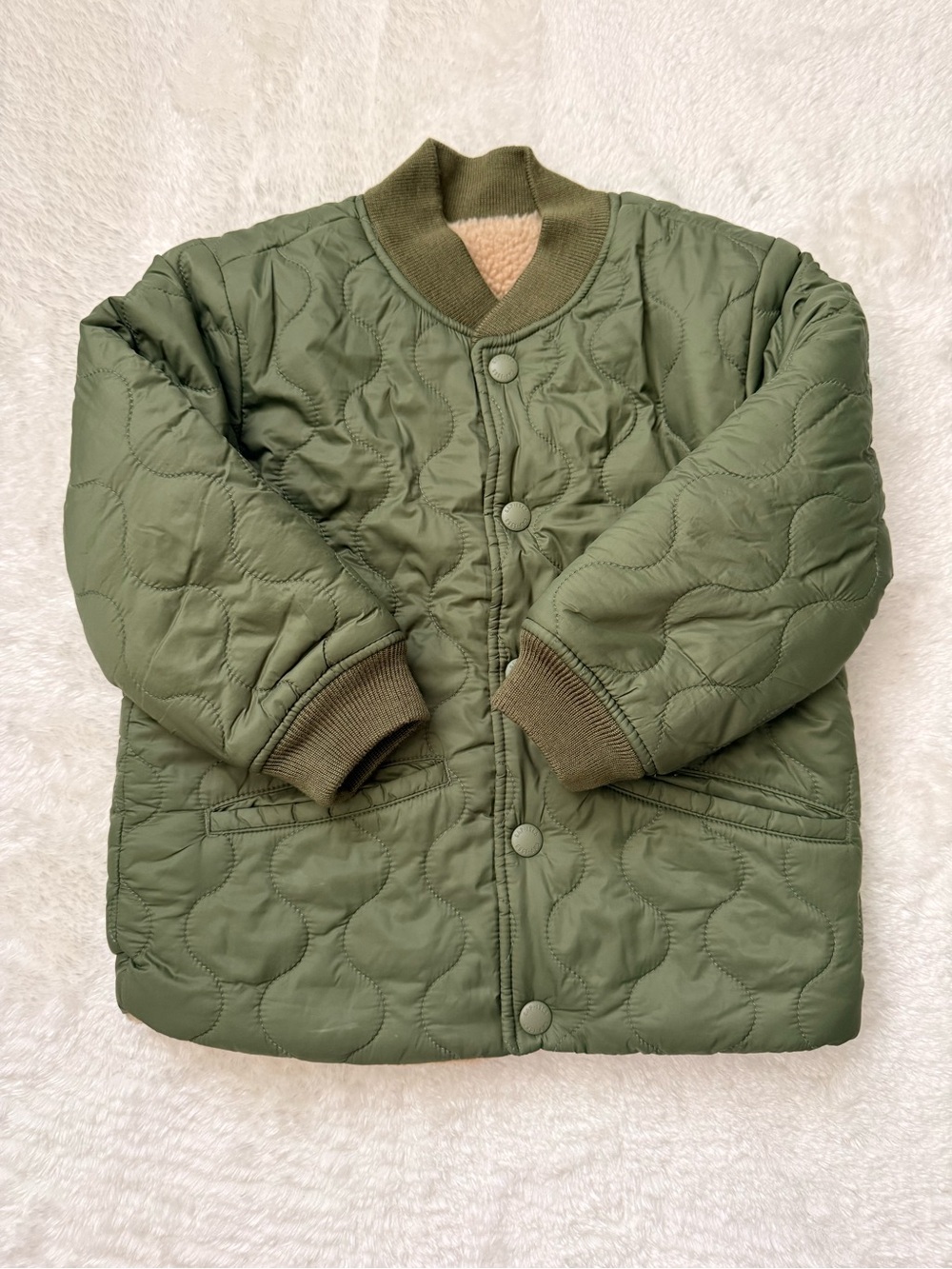 Gap Reversible Kids Olive Green Quilted Sherpa Fleece Jacket Size 3T